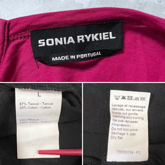 Sonia Rykiel Tie Neck T-Shirt Scandaleuse SIZE L Purple Black SS Top - Picture 3 of 10